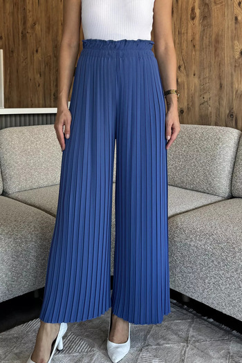 julude Indigo Women's Elastic Waist Pleated Loose Fit Trousers