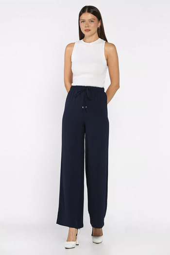 julude Navy Blue Women's Elastic Waist Loose Fit Trousers