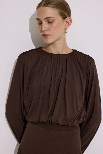 Manuka Dropped Balloon Form Blouse Brown