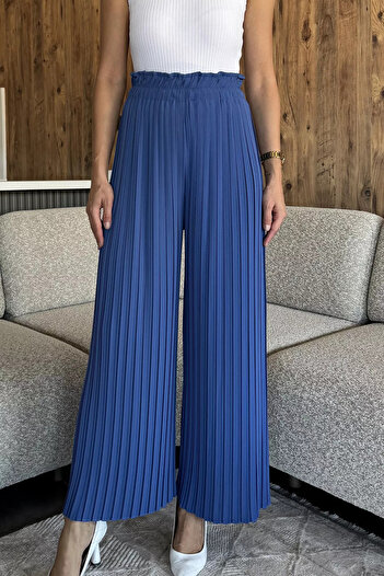 julude Indigo Women's Pleated Wide-Leg Pants