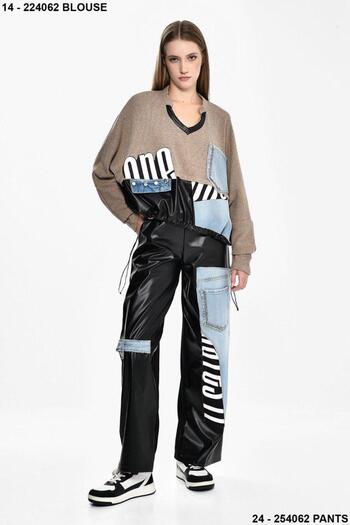 DQMANE Leather and Denim Detail Beaded Embroidered Set
