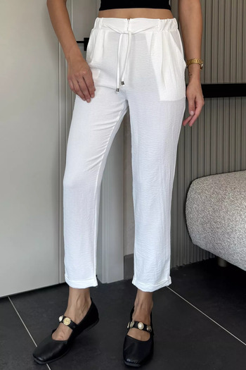 julude Cream Elastic Waist Lace-Up Trousers