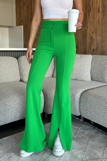 julude Green Palazzo Slim Fit Fabric Trousers with Slits