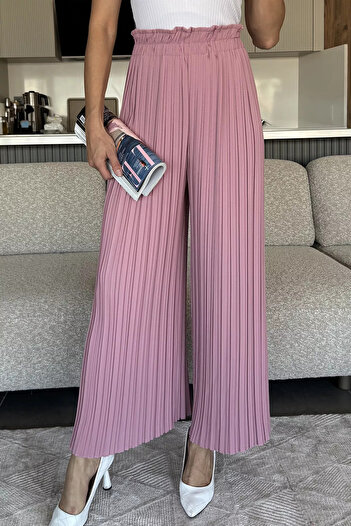 julude Powder Women's Elastic Waist Pleated Loose Fit Trousers