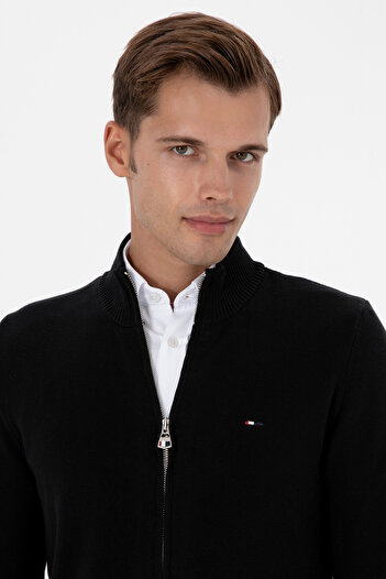 U.S. Polo Assn. Men's Slim Fit Black Basic Knitwear Cardigan 50313688-Vr046