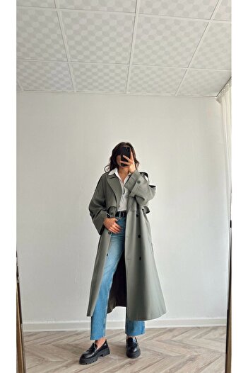 Ecenin Favorileri Green Oversize Wide Fit Women's Trench Coat