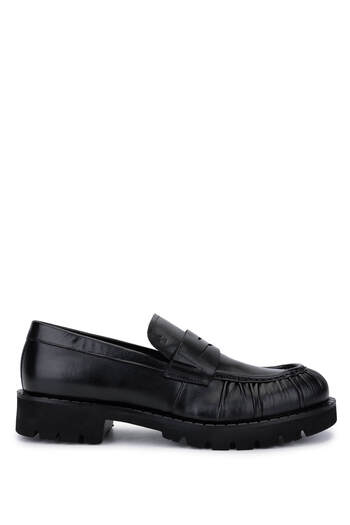 Tamer Tanca Men's Genuine Leather Black Leather Loafer Shoes