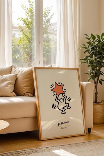 Saturn Keith Haring Flower Framed Painting - Flower - Eclectic Style Wall Decor