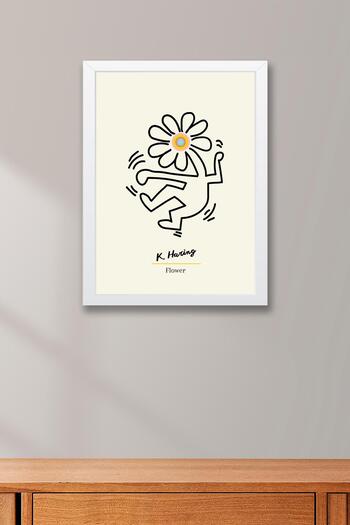 Saturn Keith Haring Flower Framed Painting - Eclectic Style Wall Decor
