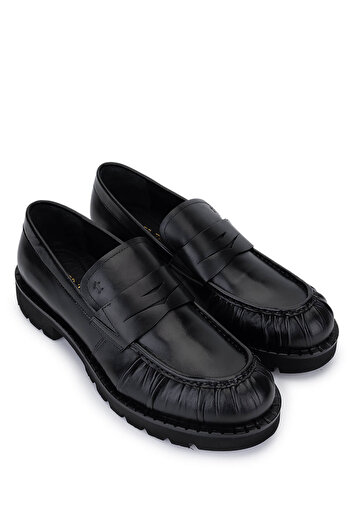 Tamer Tanca Men's Genuine Leather Black Leather Loafer Shoes