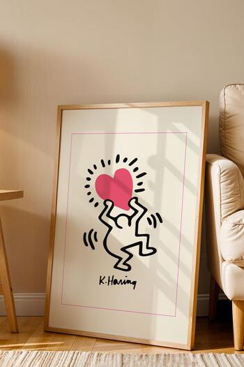 Saturn Keith Haring Radiant Heart Framed Painting - Glittering Heart - Eclectic Style Wall Decor