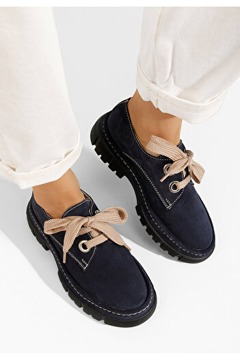 B T Shoes Tmavě modré kožené polobotky Dasha