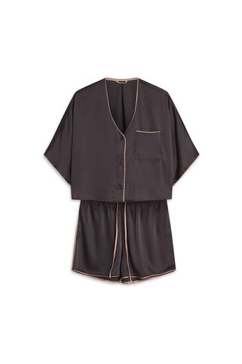 ESOTIQ Women's Satin Pajama Set 2-Piece Button Down Blouse & Shorts Elegant Satin with Piping | Dill2