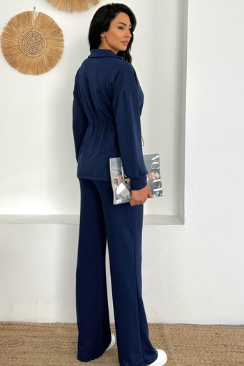 Ded COLLECTION Women's Modal Set with Drawstring Detail at the Waist, Large Flap Pockets, Long Zipper Top and Bottom