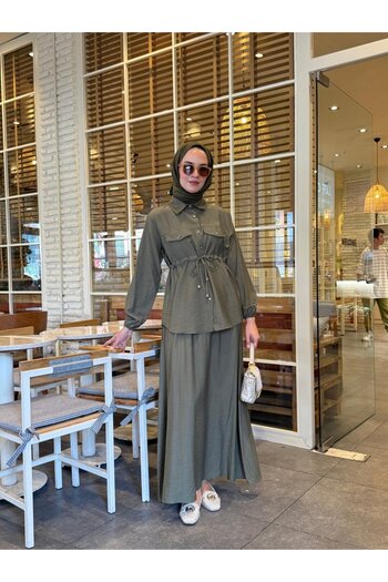 NS Moda Hijab Ikra Skirt Shirt Set Khaki-Model 544