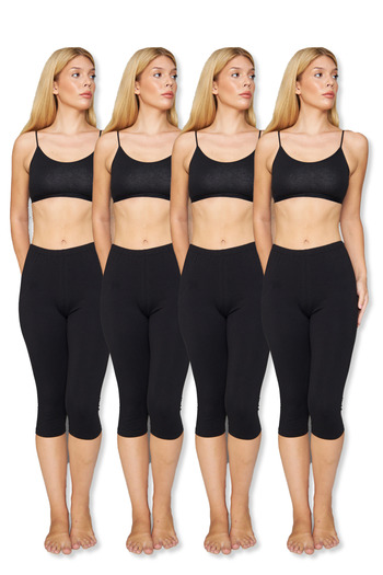 Lantliv 4 Pieces of Knee-Length Cotton Combed Leggings, 95% Cotton 5% Lycra Leggings, Capri Leggings, Underwear, Plus Size Leggings