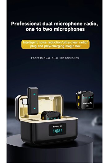 Coverzone Kablosuz Yaka Mikrofonu BT 5.2, Çift Mikrofon, 2.4GHz, 360° Ses Toplama, Şarj Kutulu SX22