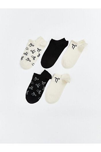 LC Waikiki Cey New Season Bow Patterned Women's Sneaker Socks 5-Pack