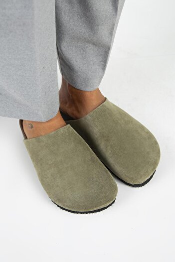 Manijero Ruzqahi Women's Leather Genuine Leather Flat Sabo Khaki Slippers
