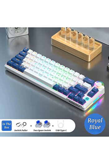 Gaming Gambler لوحة مفاتيح ميكانيكية للألعاب، 68 مفتاحًا، مفتاح أحمر/أزرق، أضواء RGB، اللغة العربية، سلكي USB Type C