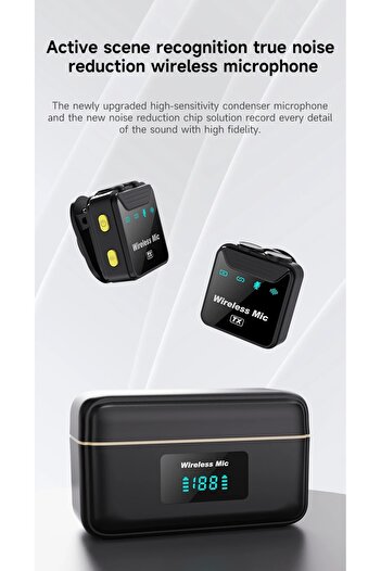 Coverzone Kablosuz Yaka Mikrofonu BT 5.2, Çift Mikrofon, 2.4GHz, 360° Ses Toplama, Şarj Kutulu SX22