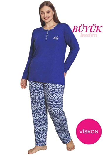 bie's Set de pijamale sezoniere cu mâneci lungi, cu model etnic, cu 3 nasturi, din lycra, din viscoză