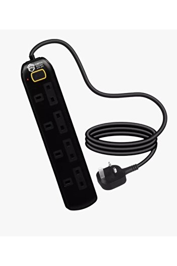 Green Home Power Extension Cord 4 Sockets 3m Black