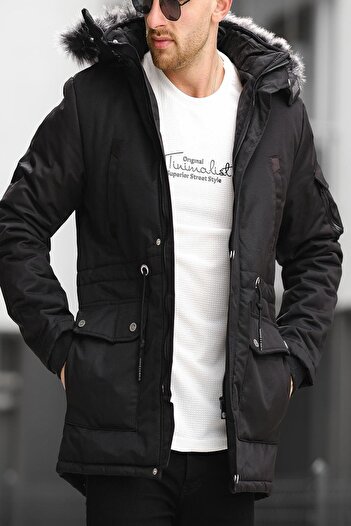 since 1990 man Manremo Fur Lined Hooded Canvas Long Coat Parka