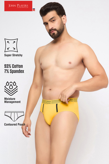 John players Pack of 2 John Players Cotton Briefs with Striped Waistband in Yellow
