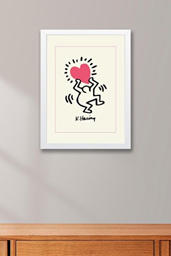 Saturn Keith Haring Radiant Heart Framed Painting - Glittering Heart - Eclectic Style Wall Decor