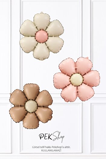 PEKSHOP Set of 3 Bohemian Daisy Foil Balloons Retro Cream Coffee Pink Daisy Balloons