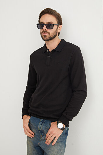 Fulla Moda Ribbed Polo Neck Buttoned Sweatshirt