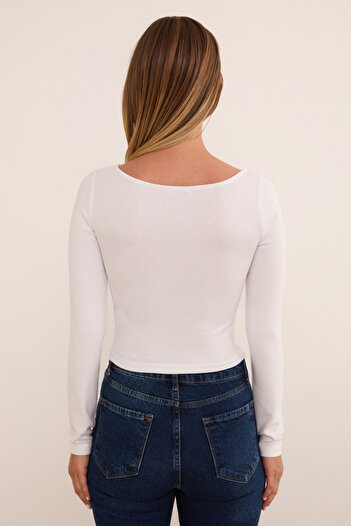Fulla Moda Basic Kayık Yaka Modal Bluz