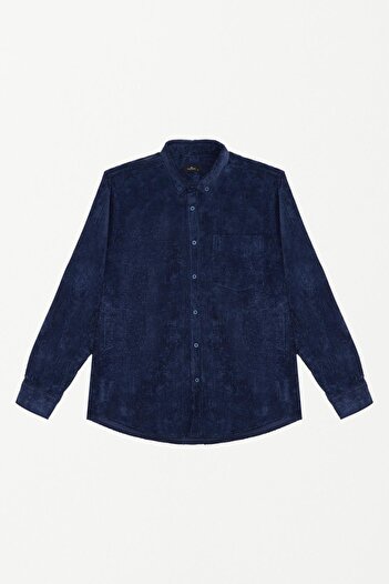 Tudors Men's Regular Fit Relaxed Fit Corduroy Look Button down Collar Indigo Jacket Shirt