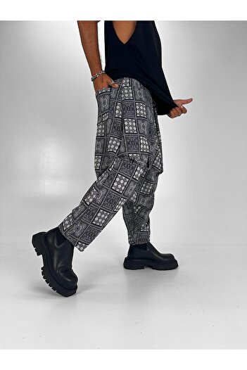 Superbluemexico Unisex Jacquard Poker Patterned Avant-Garde Balloon Pocket Baggy Trousers