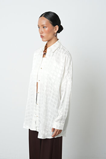 Orfeo Negro Women's Ecru Color Patterned Oversize Cut Shirt