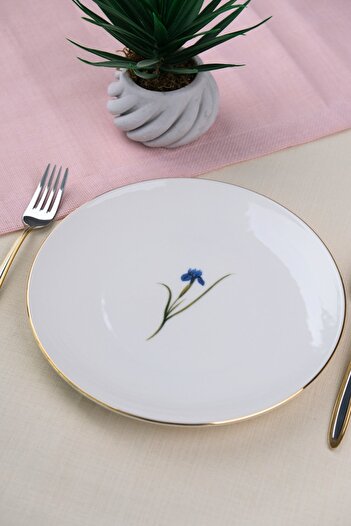tabakevi Tabak Evi Porselen Natura İris Altın Yaldız Pasta Tabağı 20,50cm Tekli