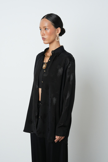 Orfeo Negro Women's Black Color Tulip Pattern Oversize Cut Shirt