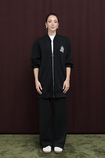 Puane Women's Embroidery Detailed Embroidered Suit - 14305Tks - Black