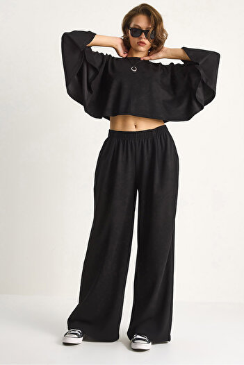 Bianco Lucci Women's Batwing Sleeve Crop Elastic Waist Pants Modal Set 4025 60284068