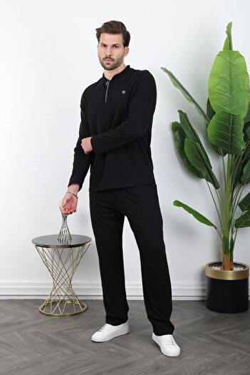 Madmext Black Buttoned Collar Men's Pajama Set E7333