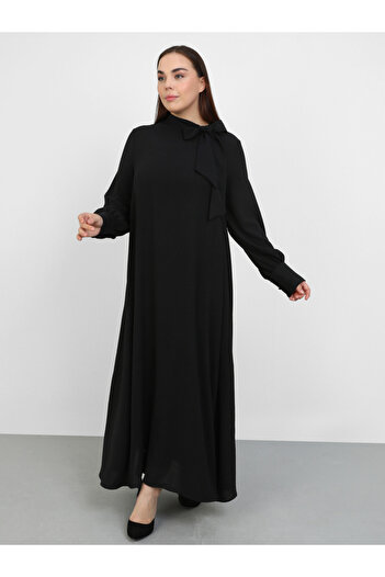 Alia By Styli Plus Black Maxi Dress with Tie-Up Neck