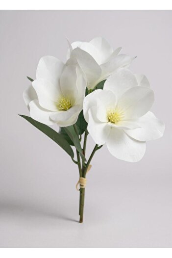 Nettenevime Artificial Flower 3D Branch Bouquet Magnolia Real Textured Magnolia 32cm White