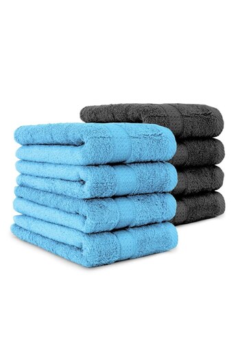 OEM Set 8 Hand Towels, Cotton, Blue/Black, 50 x 100 cm