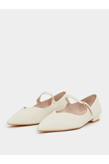 Raid By Styli Cream Pointed Toe Ballet Flat Shoes