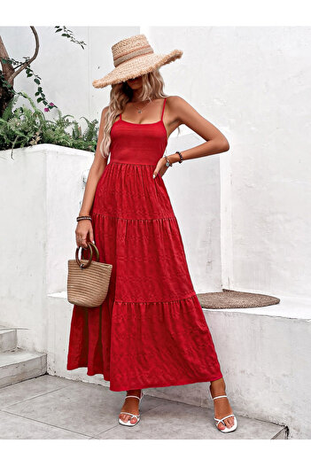 Styli Women Red Tiered Maxi Dress