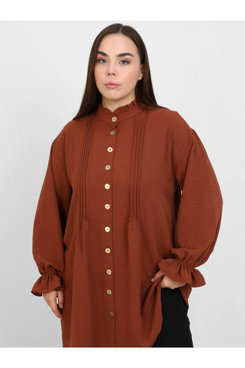 Alia By Styli Plus Brown Tunic Top with Pintuck Detail
