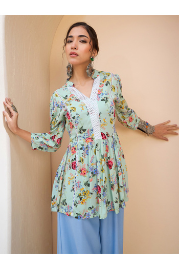 Sassafras By Styli Green Floral Front Lace Peplum Kurti