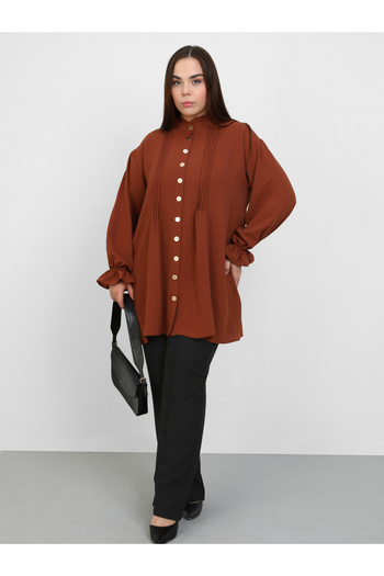 Alia By Styli Plus Brown Tunic Top with Pintuck Detail
