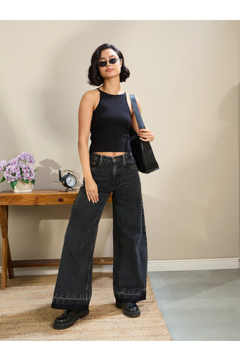 Sassafras By Styli Women Washed Low Rise Wide Leg Jeans